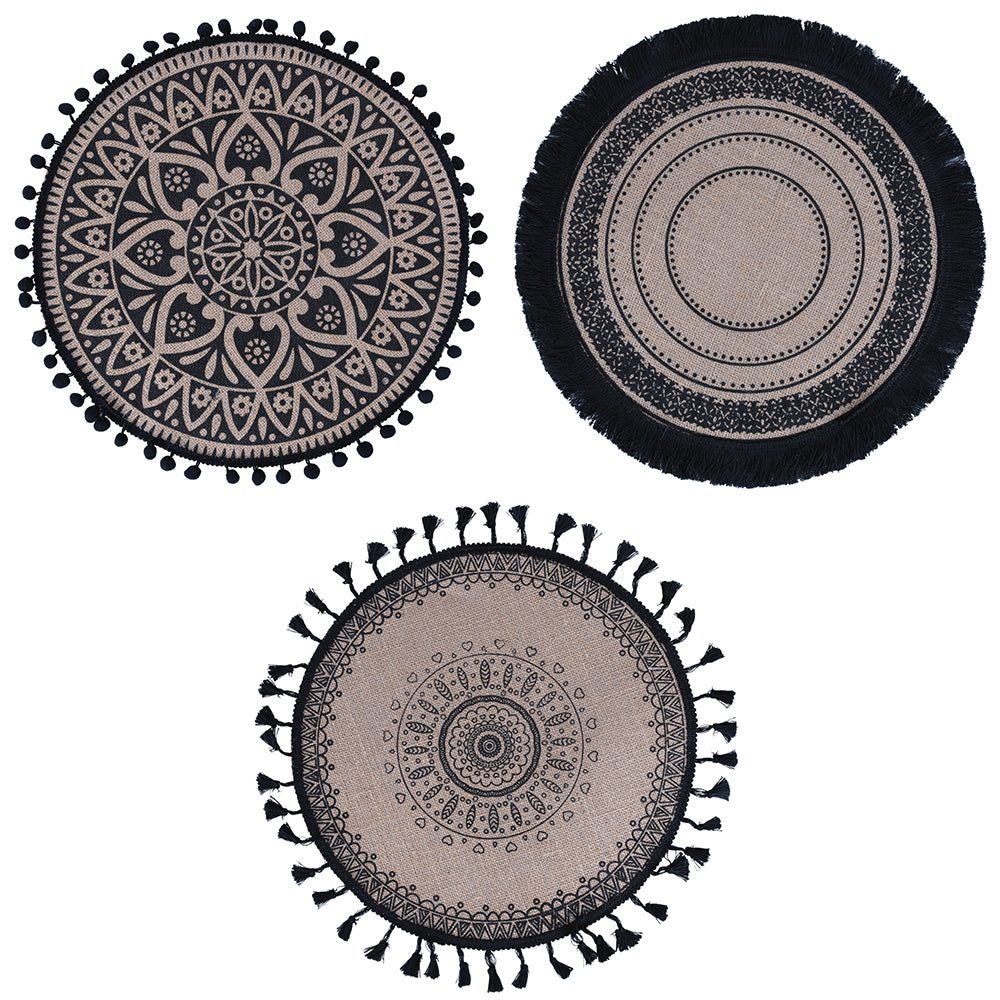 BLACK JUTE PLACEMAT 3 ASS - 5914041