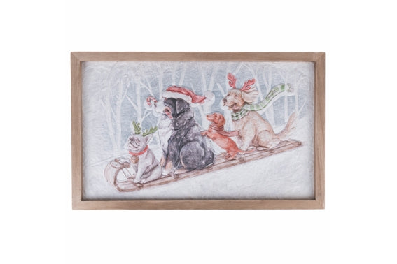 WOODEN CHRISTMAS PAINTING WITH ANIMALS 40CM - 5914336
