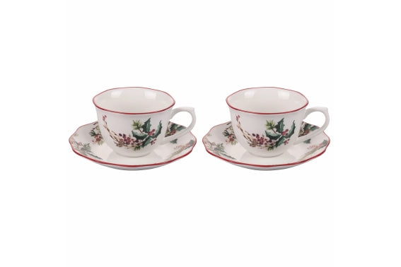 VINTAGE XMAS SET OF 2 CUPS WITH SAUCERS - 5919063