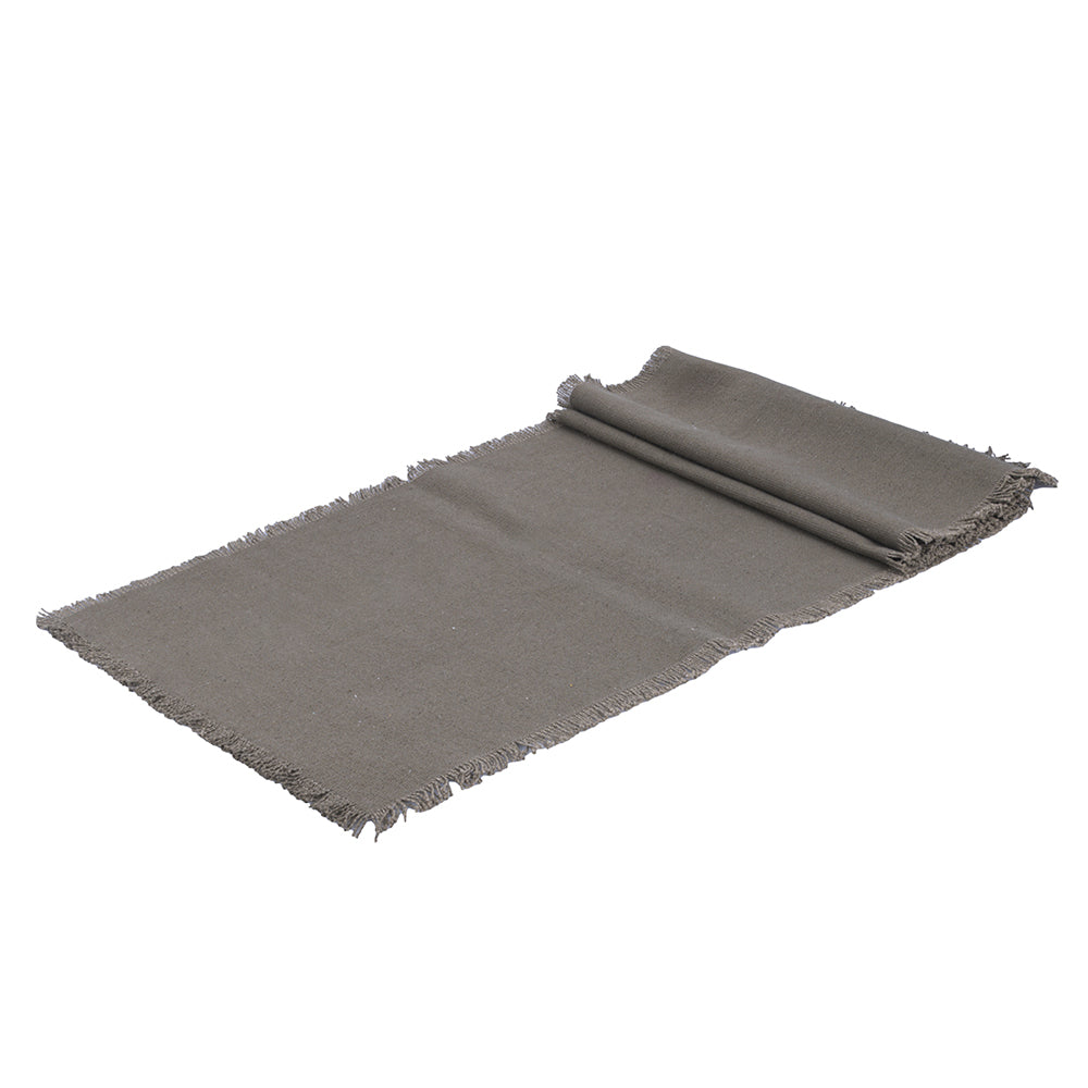KHAKI COTTON RUNNER WITH FRINGES - 5919606