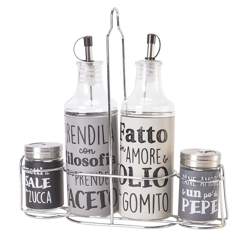 IDEE GLASS MENAGE SET 4 PCS STONES + STAND - 5920967