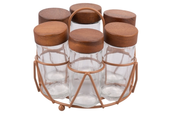 5 TONI SET 6 JARS 90 ML GLASS/STAND RUST COLOR - 5921313