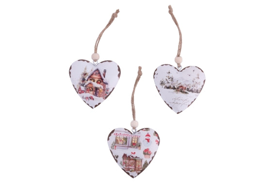 WINTER VILLAGE SET3 HEART HANGERS 6.5X6.5 MET - 5924580