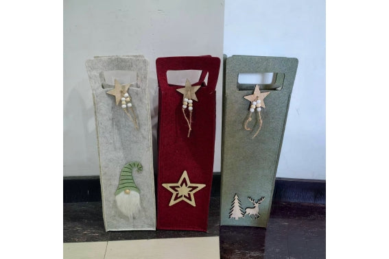 XMAS FELT WINE BAG 13X10X42CM 3 ASS - 5926912