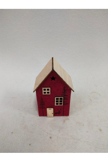 XMAS LITTLE HOUSE LED POLYEST/WOOD 11X7X19 RED - 5926915