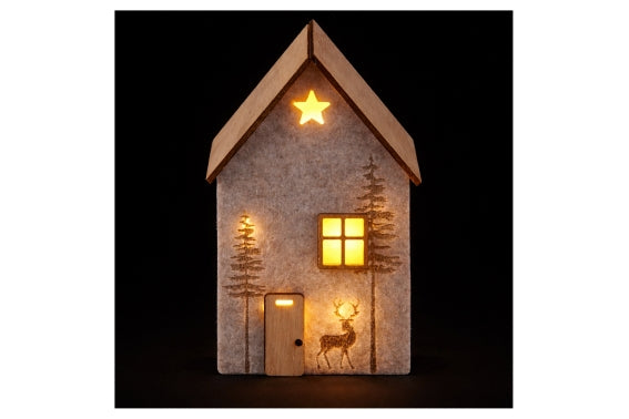 XMAS LITTLE HOUSE LED POLYEST/WOOD 9X7X15 CREAM - 5926916