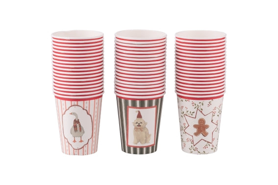 XMAS COTTAGE SET 18 PAPER CUPS 250ML 3ASS - 5927525