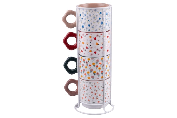 BOTANIST SET 4 MUGS W/ METAL STAND - 5928944