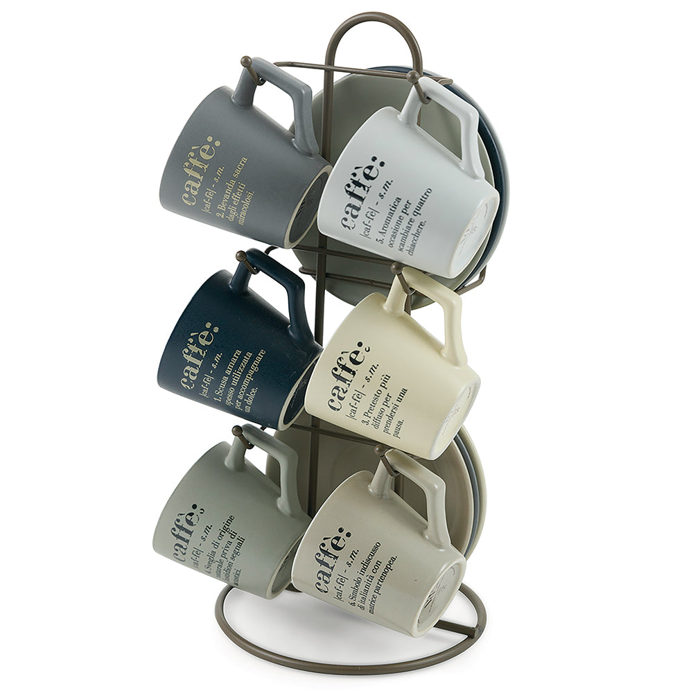 Victionary Set of 6 stoneware coffee cups withsaucers