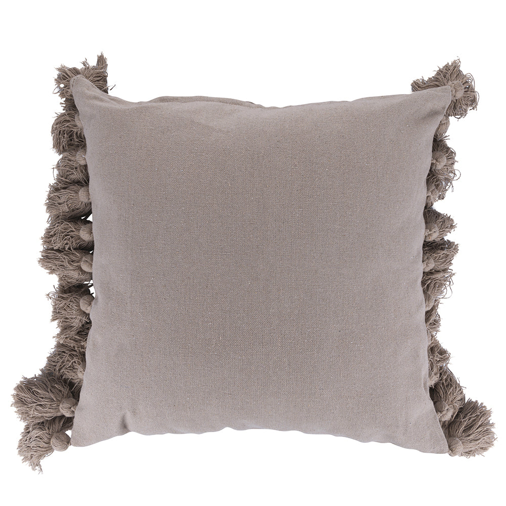 Furnishing cushion with side tassels Macramé 44.5x44.5 cm cotton, beige