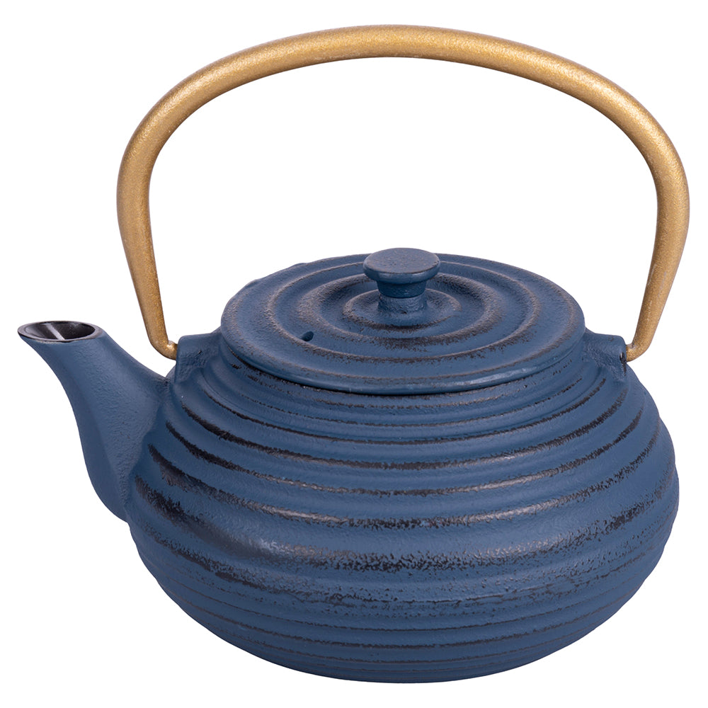 BLUE CAST IRON TEAPOT GOLD HANDLE 600ML - 2188480