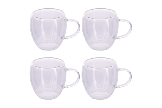 GLASS EXPRESSO SET 4 CUPS W/HANDLE DOUBLE WALL90ML - 5904600