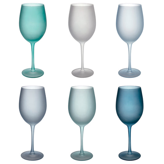 HAPPY HOUR SET 6 WINE GLASSES FROSTED OCEAN - 5907741