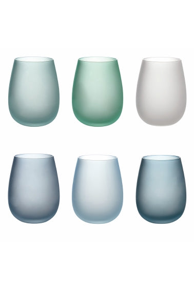 HAPPY HOUR SET OF 6 WATER GLASSES FROSTED OCEAN - 5907742