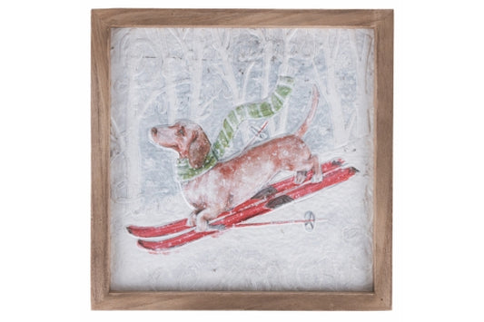 WOODEN SKI CHRISTMAS PAINTING 25CM - 5914335