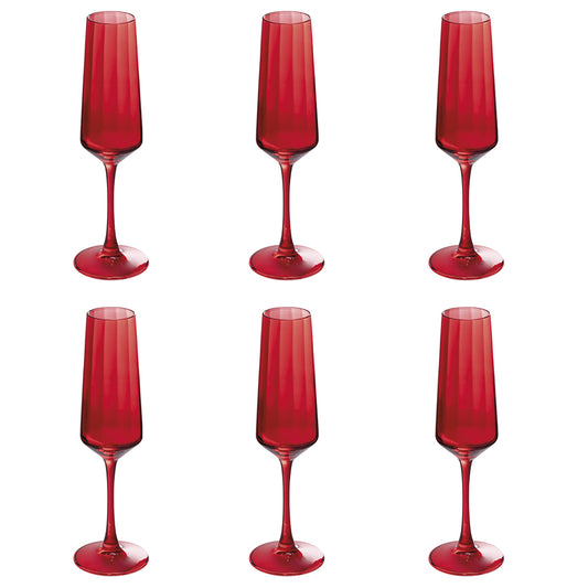 OPTIC SET 6 GLASS FLUTES 250ML RED - 5919695