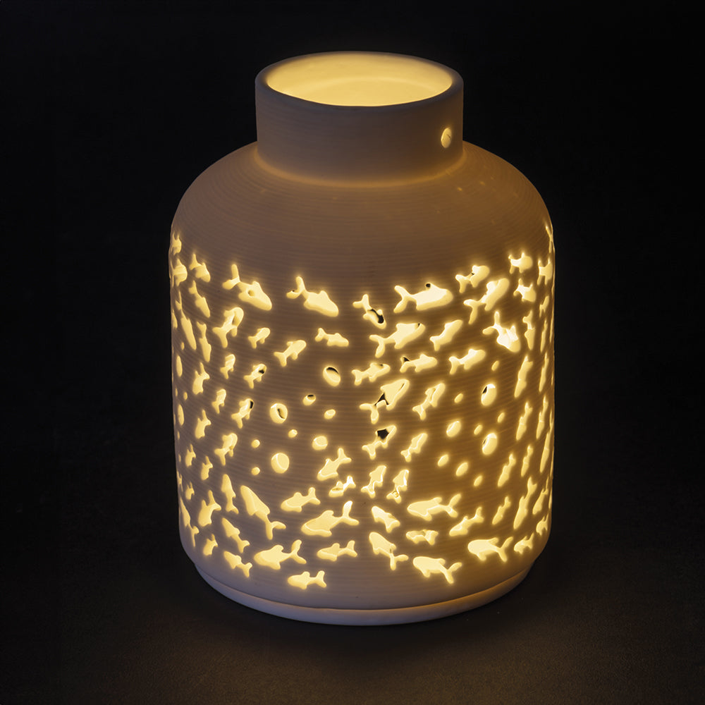 OCEAN PORCELAIN LANTERN W LED 9,3X9,3X12,5CM - 5919803