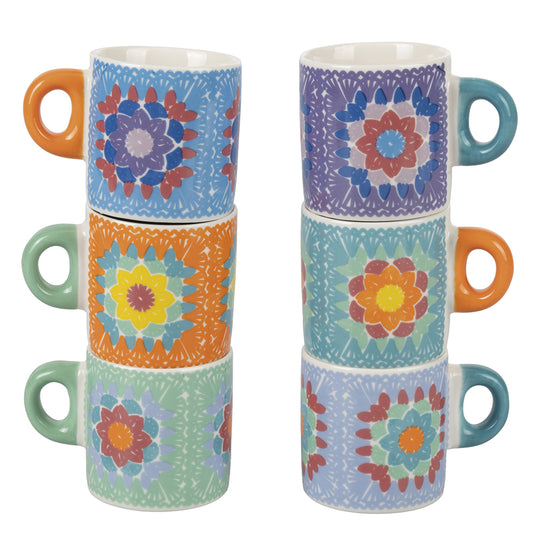 CROCHET 6 COFFEE CUP SET NEW BONE CHINA - 5919817