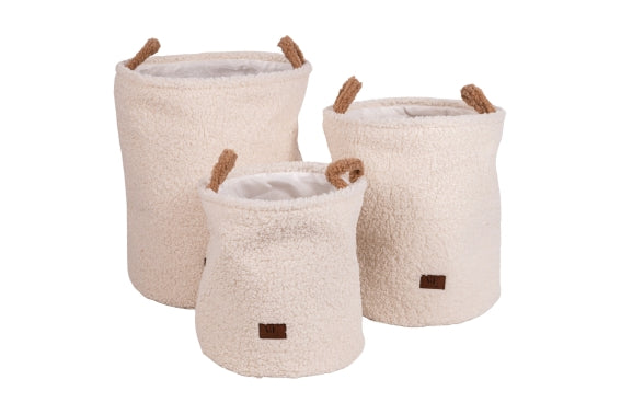 BASKETS SET 3 PCS TEDDY WHITE / HANDLES - 5921005
