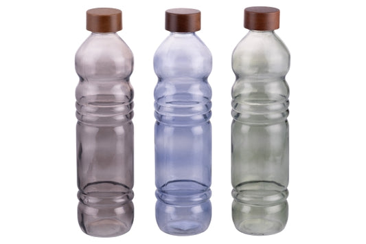SODA LIME GLASS BOTTLE WITH ACACIA LID SMOKE - 5921309