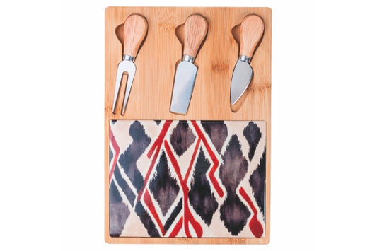 MALINDI CUTTING BOARD WITH 3 CHEESE KNIVES DECOR - 5921950