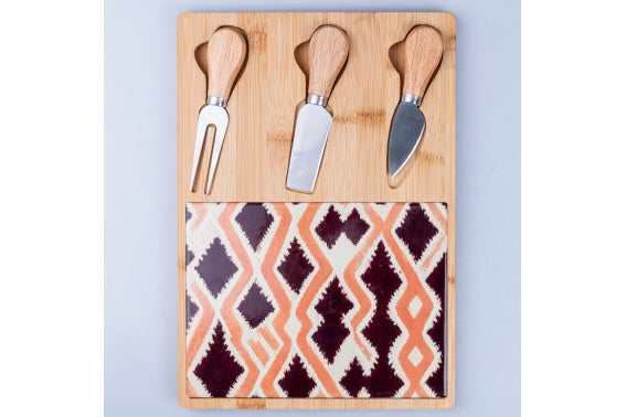MALINDI CUTTING BOARD WITH 3 CHEESE KNIVES DECOR - 5921951