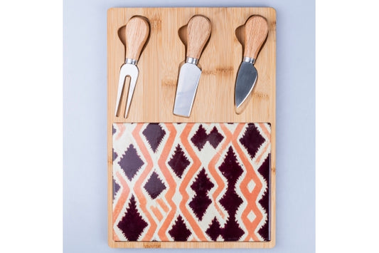 MALINDI CUTTING BOARD WITH 3 CHEESE KNIVES DECOR - 5921951