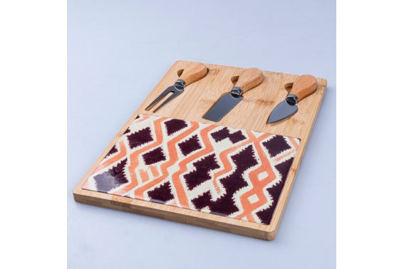 MALINDI CUTTING BOARD WITH 3 CHEESE KNIVES DECOR - 5921951