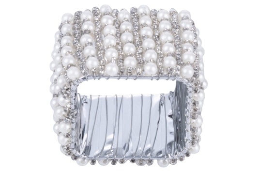SILVER/PEARL SQUARE NAPKIN RING - 5923222