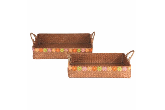 NATURAL TRAYS SET2 FIBER 40X30CM/35X25CM W/FLOWERS - 5923382