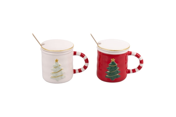 XMAS CUP 2ASS /CHRISTMAS TREE + TEASPOON 300 ML - 5923423