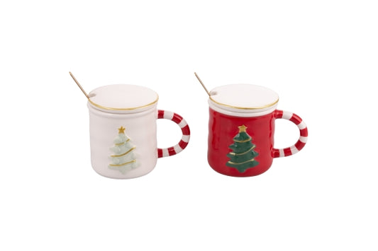 XMAS CUP 2ASS /CHRISTMAS TREE + TEASPOON 300 ML - 5923423