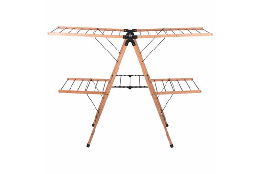 METAL AND BAMBOO CLOTHES DRYING RACK 155X62X111CM - 5923436
