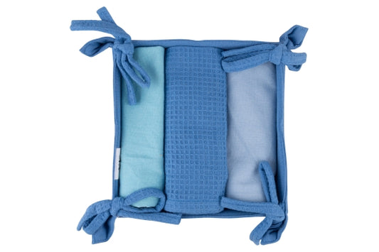 OCEAN SET 3 TEA TOWELS+BASKET - 5923463
