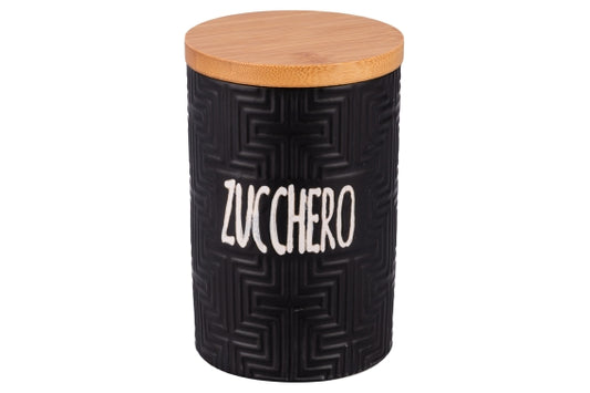 SHAPE SUGAR JAR 750ML BLACK W/BAMBOO LID - 5923566