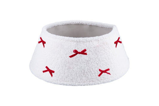 WHITE TEDDY CHRISTMAS TREE COVER + BOWS - 5923862