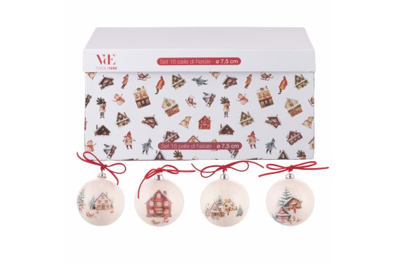 WINTER VILLAGE SET 16 BALLS 7.5CM 4 ASS - 5923905