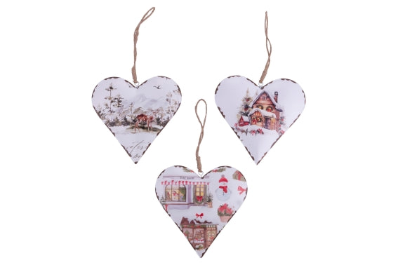 WINTER VILLAGE HEART HANGER 15X15 MET 3ASS - 5924581