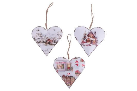 WINTER VILLAGE HEART HANGER 15X15 MET 3ASS - 5924581