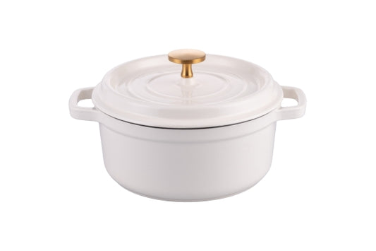 WHITE CAST IRON CASSEROLE W/LID 20X9CM, KNOB I - 5924986