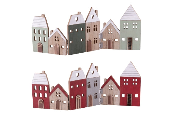 XMAS LITTLE HOUSES WOOD MDF FOLDING 45.5X18 2ASS - 5926911