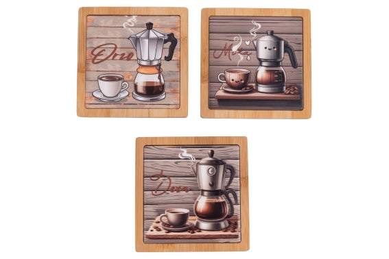 COFFEE TIME TILE 12.8CM CER/BAMB 3 ASS. - 5927465