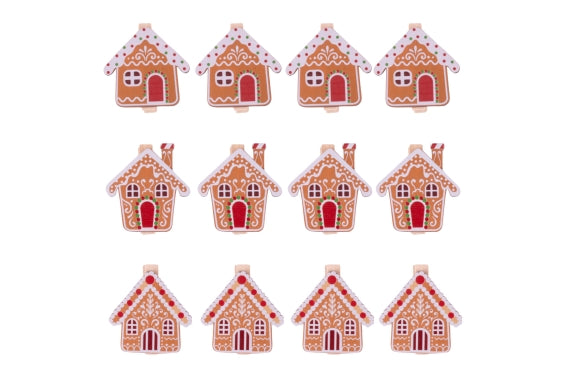 XMAS SET 12 GIFT CLIPS LITTLE HOUSES 3 DECORS - 5928589
