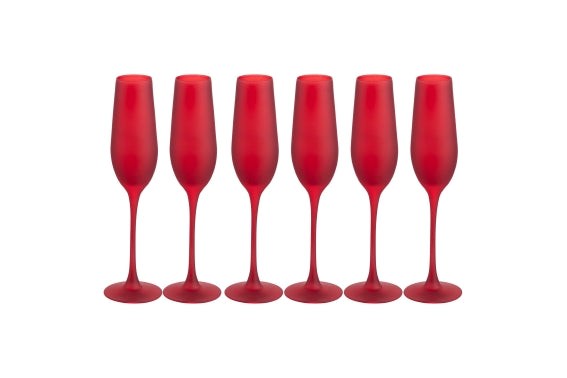 HAPPY HOUR SET 6 RED FROSTED 190ML FLUTES - 5928701