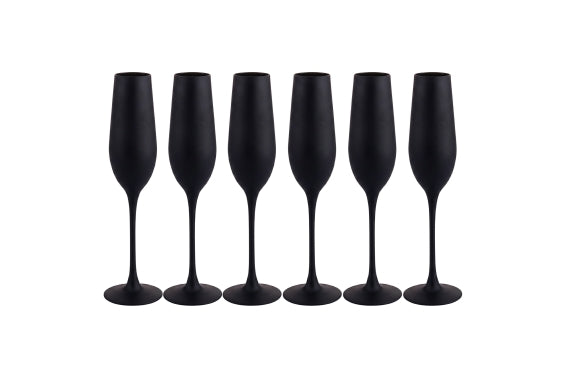 HAPPY HOUR SET 6 BLACK FROSTED FLUTES 190ML - 5928704