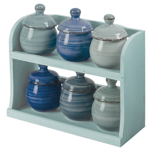 Baita Set 6 ceramic jars with wooden stand