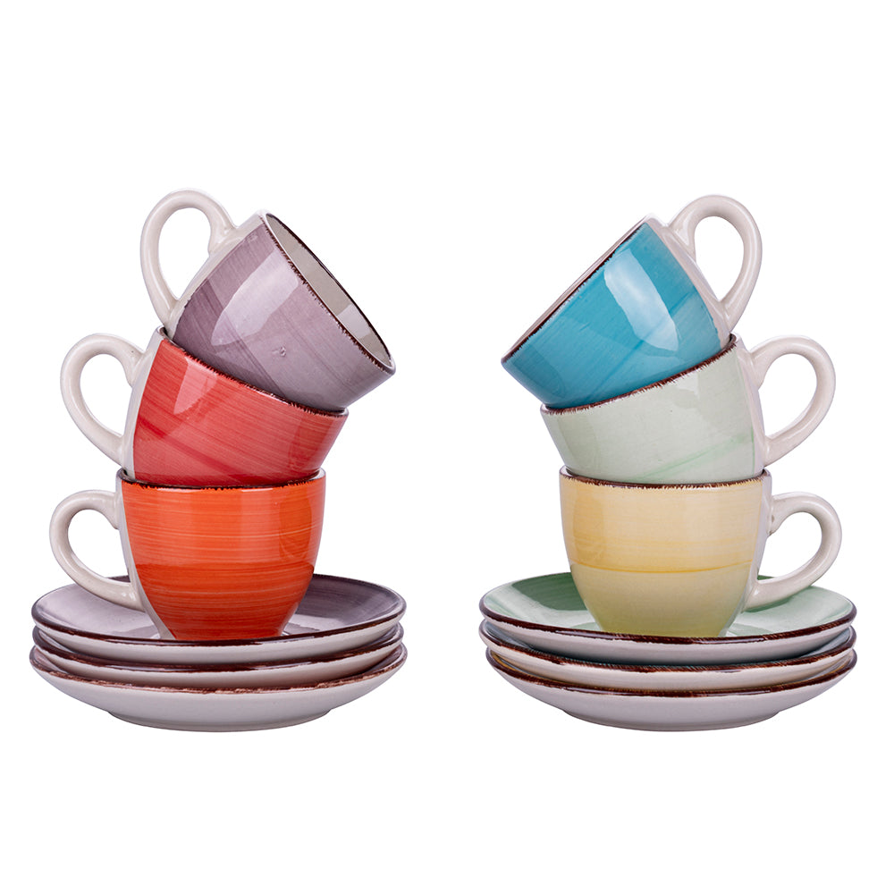 Set of 6 coffee cups 90 ml with saucer in hand-painted grescoloured, Baita