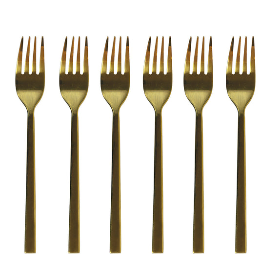 6 gold mirrored steel dessert forks set, Lexington