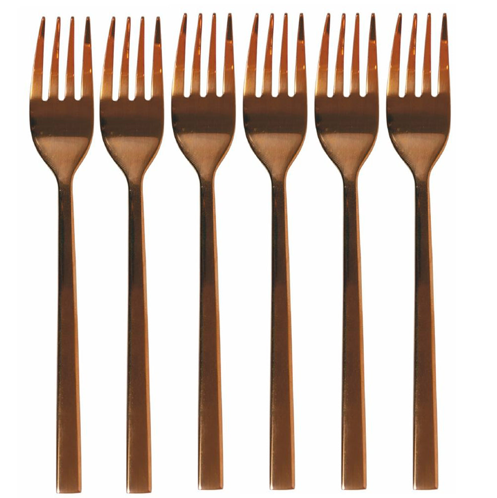 Set of 6 copper mirror effect steel dessert forks, Lexington