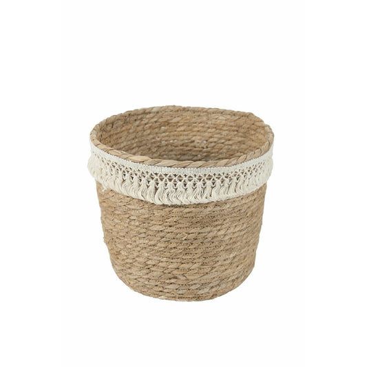 Multipurpose wicker basket woven weave cover with fringes h. 23 cm